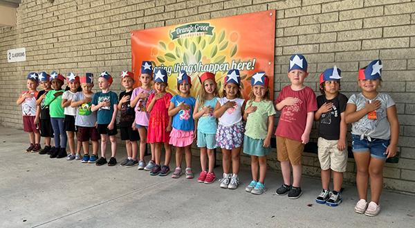 Mr. Jone's Kindergarten class at Orange Grove Elementary honoring Patriots Day.