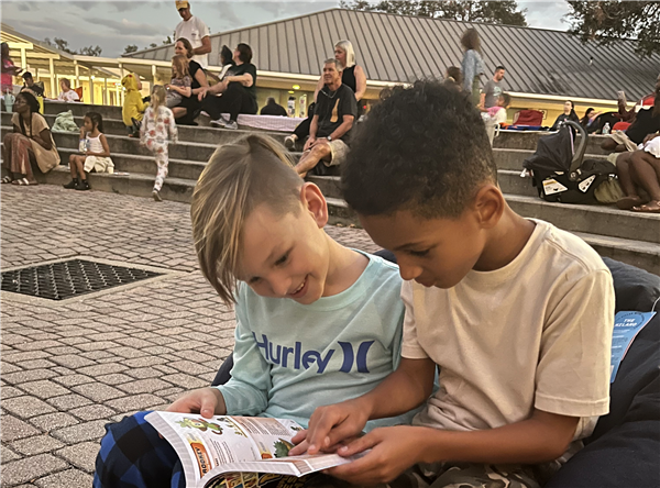 Perkins Elementary students and families read under the stars.