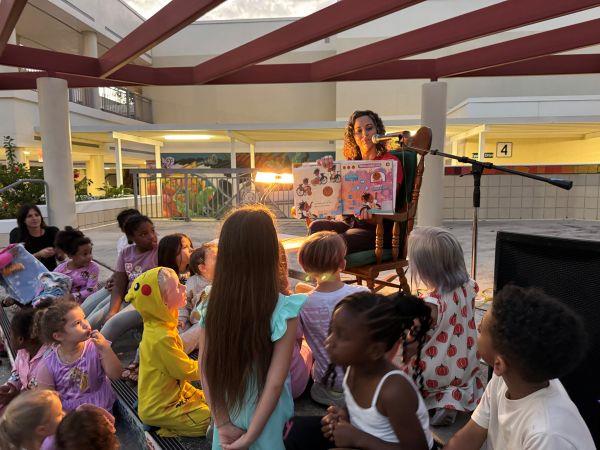 Perkins Elementary students and families read under the stars.