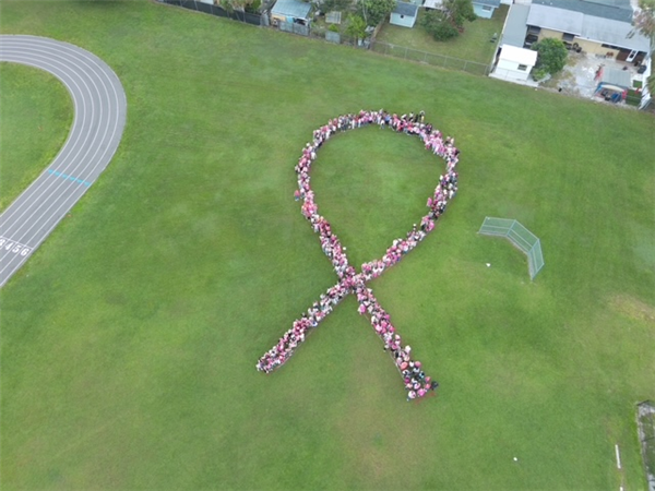 Clearwater Fundamental Middle School gathered together to create a pink ribbon for breast cancer awareness month.